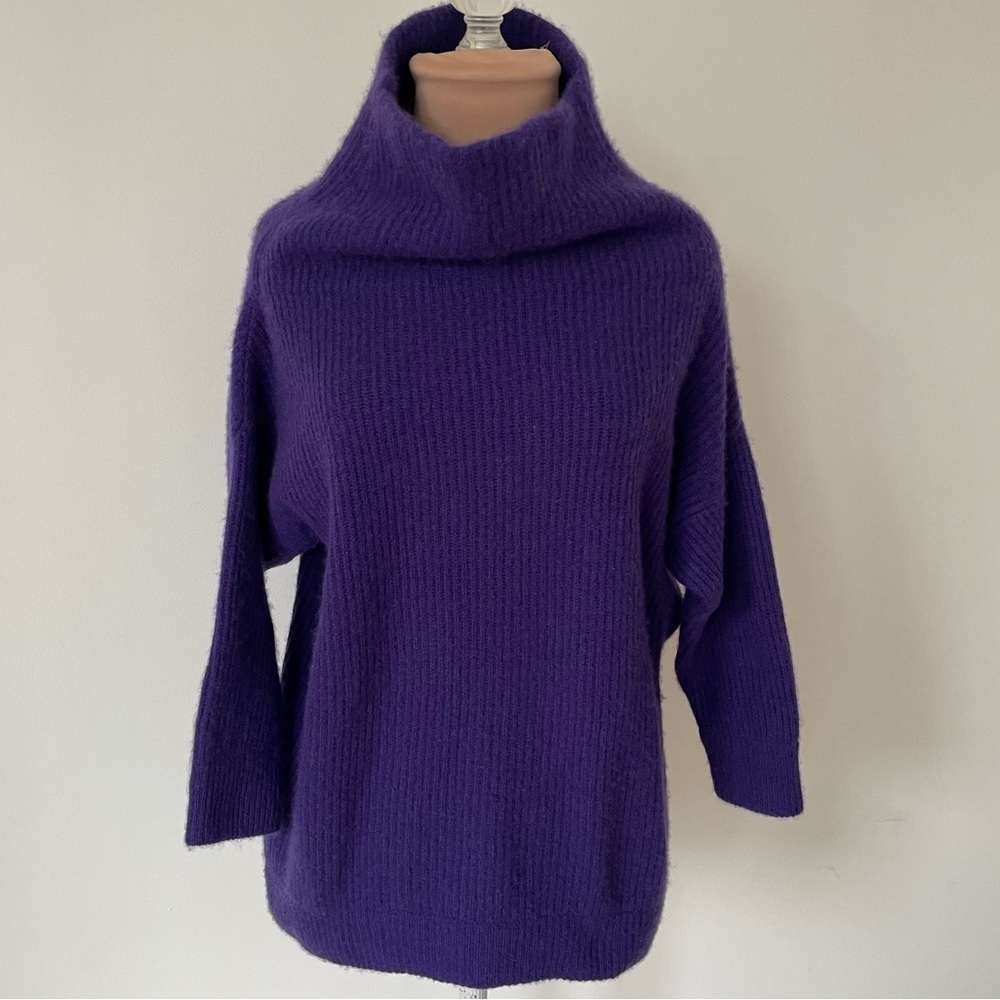 Autumn Cashmere Purple Ribbed Knit 3/4 Sleeve Turtleneck Sweater EUC Size XS